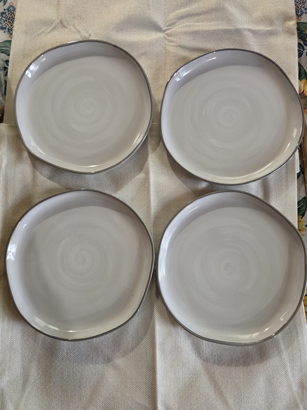 Hearth & Hand Cream and Gray Glazed Ceramic Dinner Plates - Set of 4
